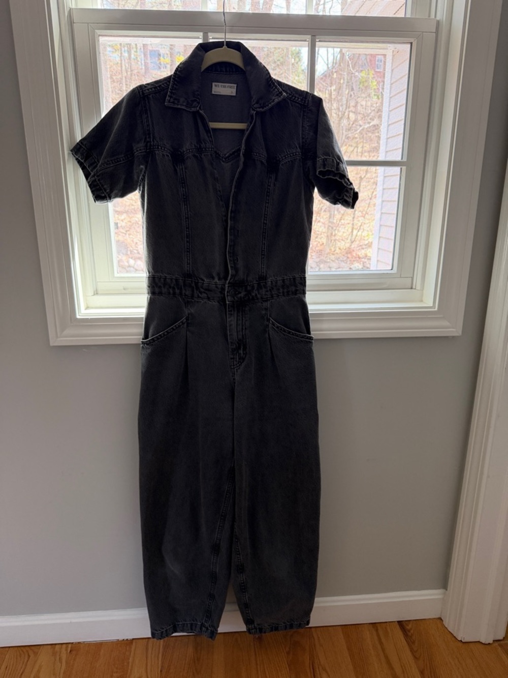 We The Free Washed Black Short-Sleeve Midi Jumpsuit